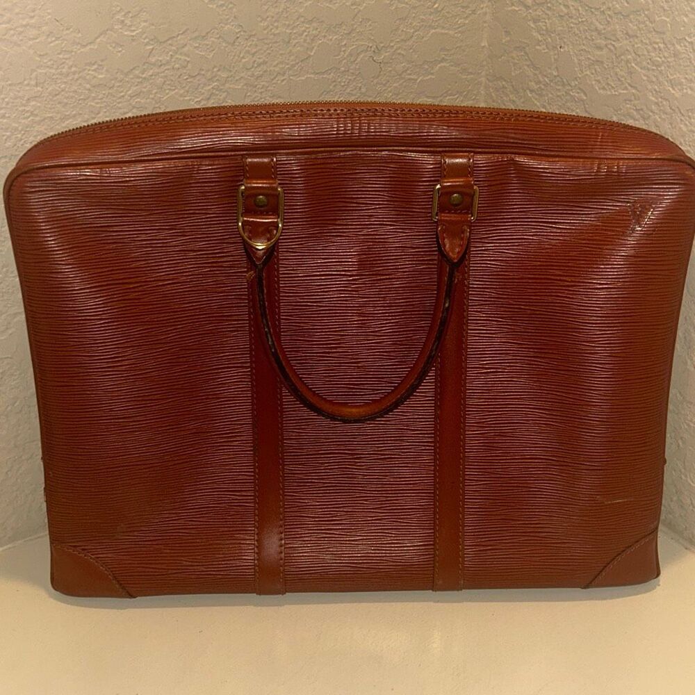 Louis Vuitton Epi Leather Porte-Documents Voyage Briefcase Bag Red Brown Office